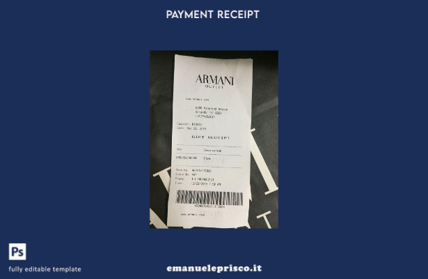 modello di ricevuta di pagamento dell'outlet Armani in stile verificato
